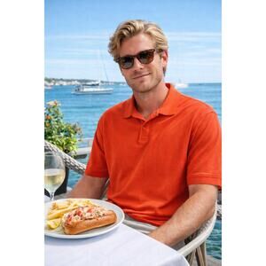 L.L. Bean Men's Sz Large Orange Polo Short Sleeve Outdoor Solid Casual Golf59